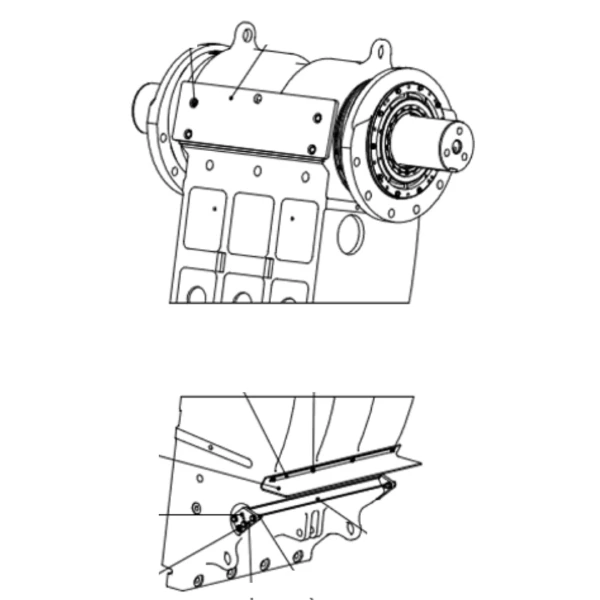 Drawing showing jaw crusher pitman housing. Drawing showing jaw crusher pitman housing.